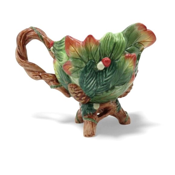 FITZ and FLOYD Christmas Lodge Pitcher Creamer With Pinecone and Leaf Design - Picture 4 of 13
